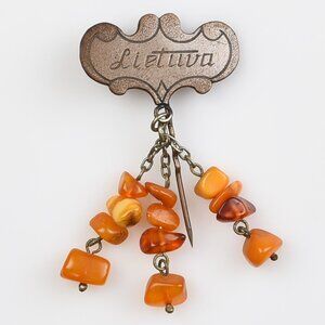 Genuine  Baltic Amber 'Lietuva' stick pin